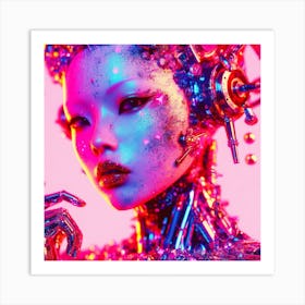 Asian Girl With Robots Art Print