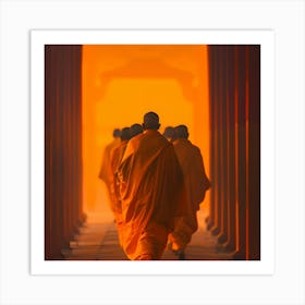 Monks Walking In A Temple Art Print