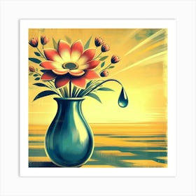 Abstract Of Flowers In A Blue Vase Art Print