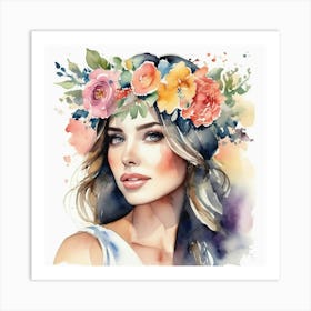 watercolour portrait girl Art Print