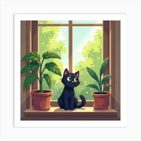 Cat And Plant Trouble Art Print Funny Cat (3) Art Print