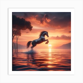 Horse jumping from the water Art Print