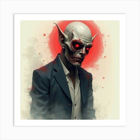 Horror Fiend With Blood Red Eyes, Watercolor, Chilling Tones 1 Art Print