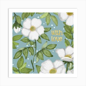 With Love white roses Art Print