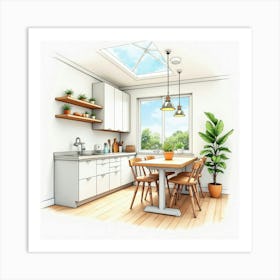 Stylish Kitchen Watercolor Painting, Fresh And Inviting 1 Art Print