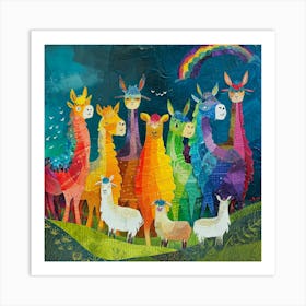 Rainbow Alpaca Kitsch Collage 1 Art Print