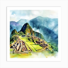 Watercolor of Machu Picchu, Peru Art Print