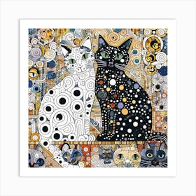 Gustav Klimt Style Two Cats Art Print