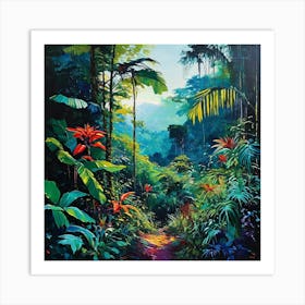 Tropical Jungle Path, A Tropical Rainforest With Exotic Plants art print Art Print