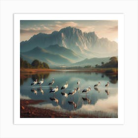 Storks By The Lake Art Print