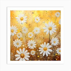 Daisies On Yellow Background Art Print