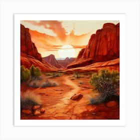 Watercolour Red Rocky Desert Art Print