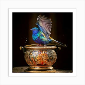 Firefly Iridescent Bird Rising From A Baroque Paint Pot 1622 (2) Art Print