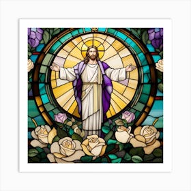 Jesus Christ on cross stained glass window 5 Art Print