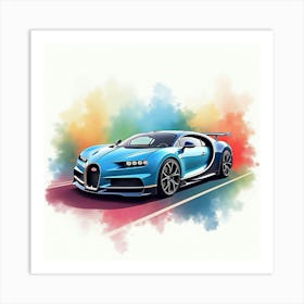 Bugatti Bolide On A Colorful Watercolor Backdrop, No Signature Or Logo 1 Art Print