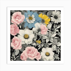 Flowers On Black Art Print