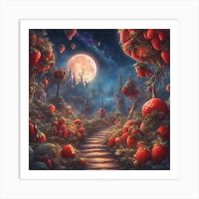 The Stars Twinkle Above You As You Journey Through The Strawberry Kingdom S Enchanting Night Skies, Art Print