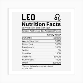 Leo Nutrition Facts Art Print