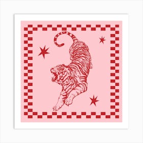 Retro Tiger in Red and Pink 1 Art Print