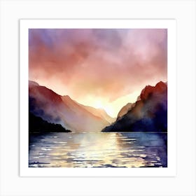 Watercolor Of A Lake, Fiordland National Park Art Print