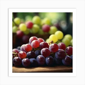 Grapes On A Wooden Table 1 Art Print