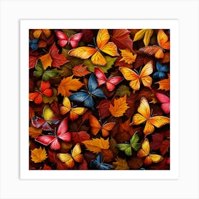 Autumn Leaves And Butterflies Seamless Pattern 1 Art Print