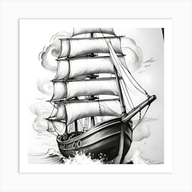 Sailing Ship Tattoo Design Art Print