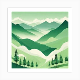 Misty mountains background in green tone 168 Art Print