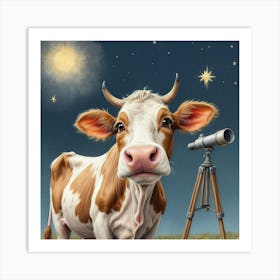 Cow With Telescope 4 Art Print