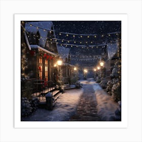 Christmas Village At Night Art Print