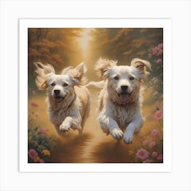 Golden Retrievers Running Art Print