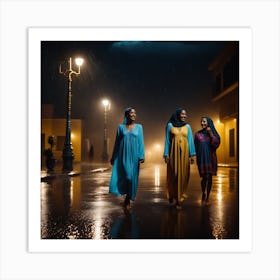 Three Women Walking In The Rain 1 Art Print