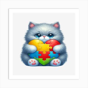 Autism Puzzle Piece Cat (Persian) Art Print