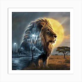 Lion In The Rain Art Print