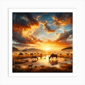 Sunset In The Savannah Art Print