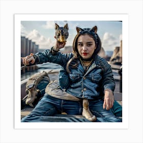 Portrait Of A Woman With A Dog Art Print