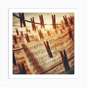 Music Sheet With Clothes Pegs Art Print