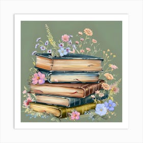 Wildflower Antique Books Art Print