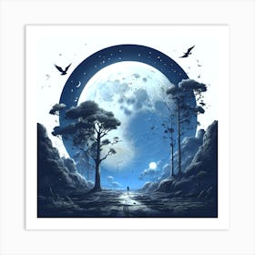 Full Moon In The Forest Art Print