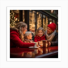 Family Having Coffee In A Cafe Art Print