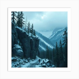 Snowy Mountain Road Art Print