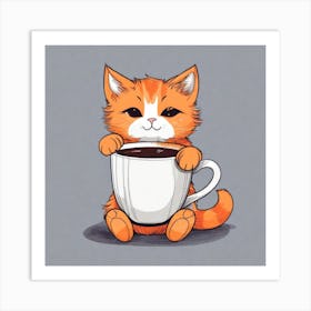 Cute Orange Kitten Loves Coffee Square Composition 4 Art Print