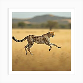 A Majestic Cheetah Sprinting Across The Savannah 1 Art Print