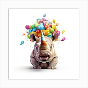 Rhino With Balloons 1 Art Print