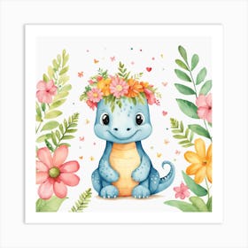 Floral Baby Dragon Nursery Illustration (3) Art Print