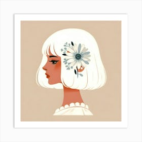 Girl With Flowers In Her Hair Art Print