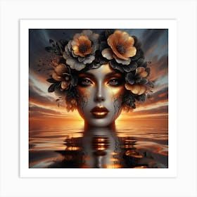 Beautiful Woman With Flowers In Her Hair Art Print