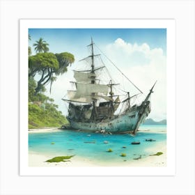 Pirate Ship On The Beach Art Print