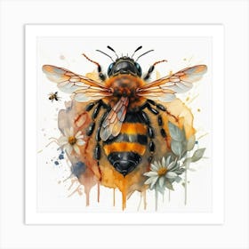 Bee Painting, Buzzing Bees in Watercolor Insects Art Print