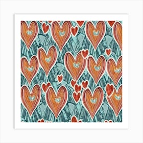 Hearts On A Blue Background Art Print